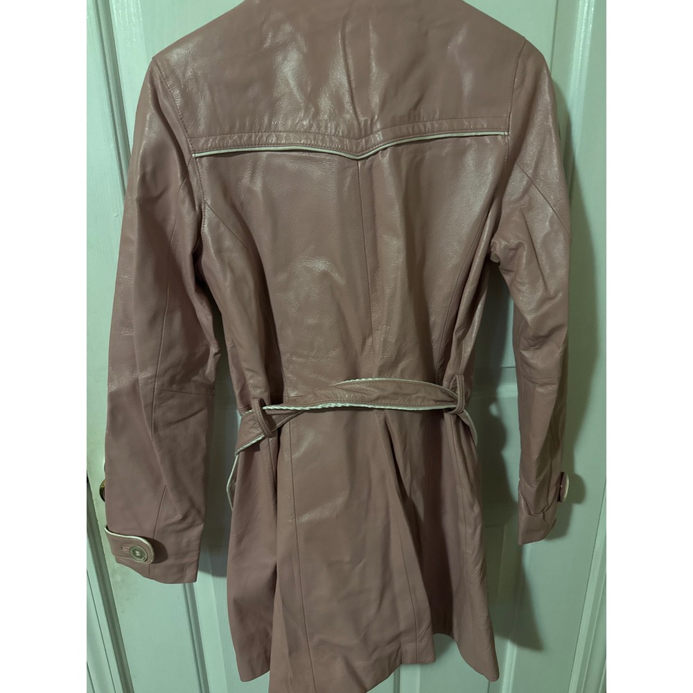 Wilsons Leather Maxima Womens Pink Leather Trench Coat Belted Leopard Lining S - Picture 4 of 5